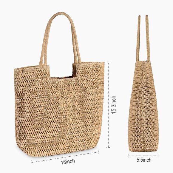 Straw Beach Bags, Women Summer Woven Tote Bag Large Boho Shoulder Handbags - Picture 5 of 6